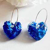 Handmade Electric Blue Glitter Heart Earrings